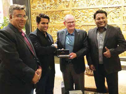 (L-R) ChandraKant Gadhia, VP – Marks Emballage; Aaditya Kashyap – Managing Director – Marks Emballage with Ferdinand Ruesch, Vice President - Gallus and Samir Patkar – Regional Sales Head – Asia.