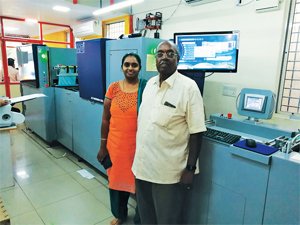 BN Ramamurthy and Padmasri of Padmasri Digital Prints with MGI machine.